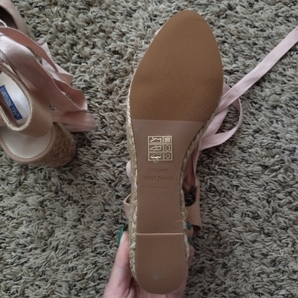 Stuart Weitzmen Canvas Espadrille Wedge lace up pink Sandals 37/6,5 - Picture 9 of 9